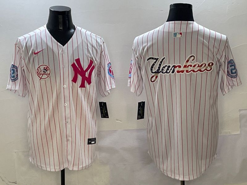 Men New York Yankees Blank White Stripe Jointly Name Nike 2025 MLB Jersey style 9->new york yankees->MLB Jersey